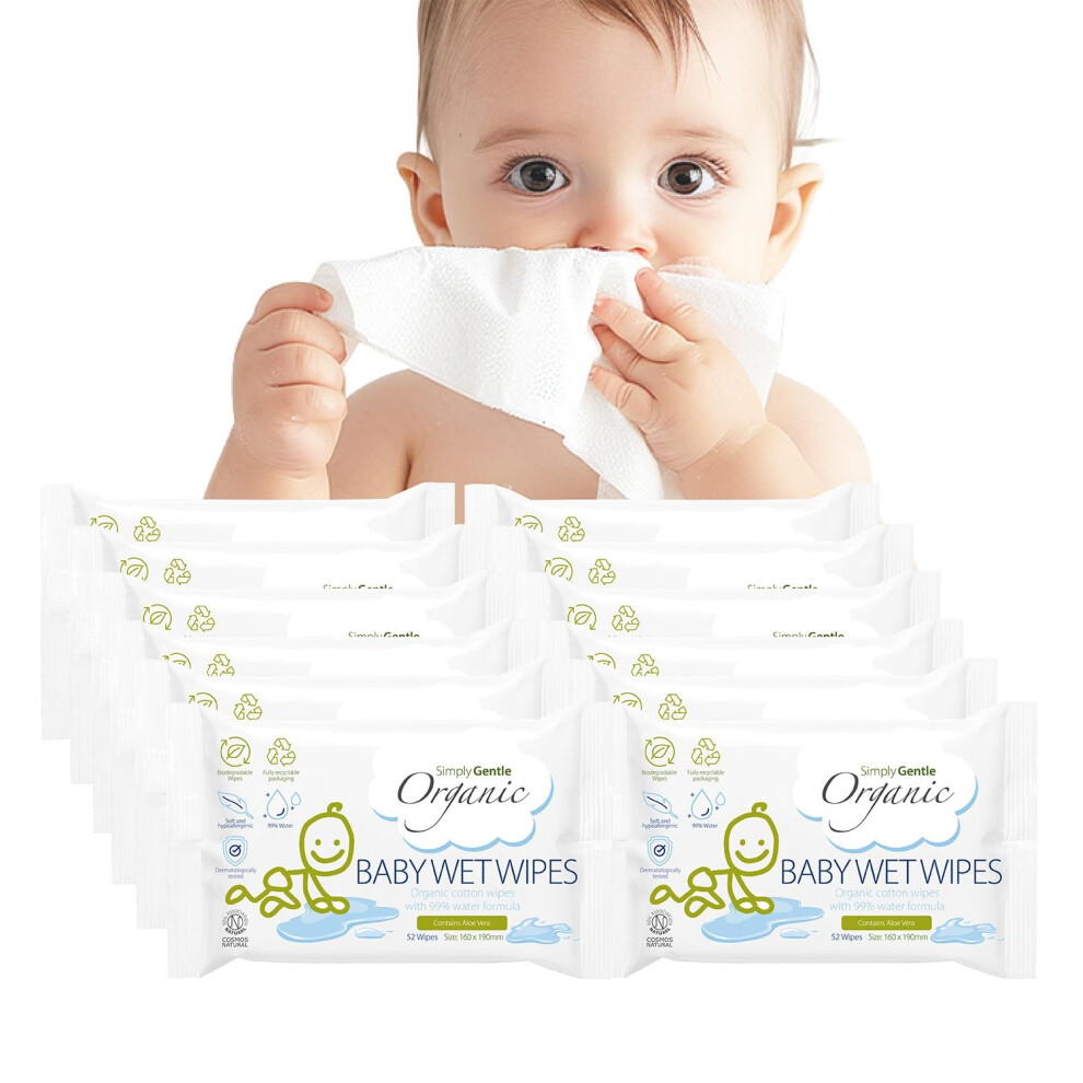 Baby Wipes, 100% Organic Cotton With 99% Water Formula - Simply Gentle Organic