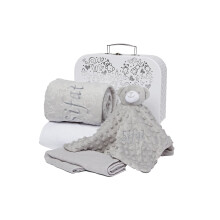 Baby Box Shop Personalised Baby Gift Hamper - Unisex Newborn Gift Set in White Keepsake Case with Blanket, Hooded Towel, Milestone Card & Bear Comfor