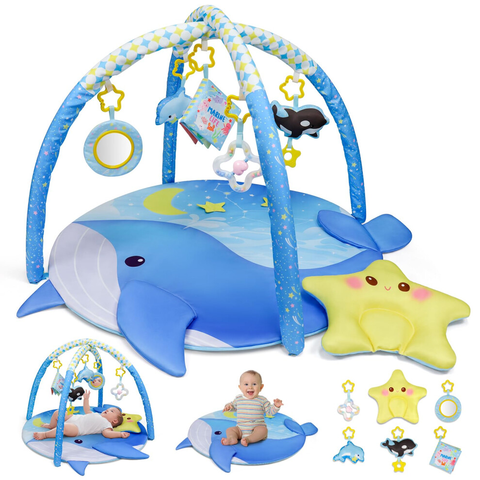 Baby Play Mat, Activity Baby Play Gym With Arch, Playmats & Floor Gyms, Detachable Mirror And Soft Book, Thick Non Toxic Playmats Dr.rapeti