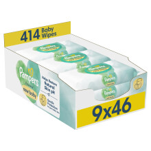 Pampers Harmonie New Baby Wipes Plastic Free 9 Packs of 46 Wipes, 414 Baby Wet