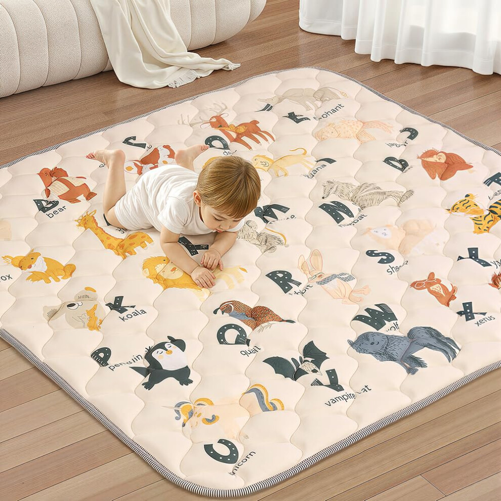 Baby Play Mats For Floor, 127X127 Cm Foldable Washable Baby Playmat For Comomy