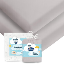 Silentnight Safe Nights Cot Bed Duvet Set & Fitted Sheet - Breathable 100% Cotton Jersey - Super Soft Kind to Skin - Bed Set Cover with Pillowcase fo