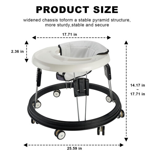 Baby Walker, Foldable Multi-Function Anti-Rollover, 5 Level Height Adjustable, Baby 2