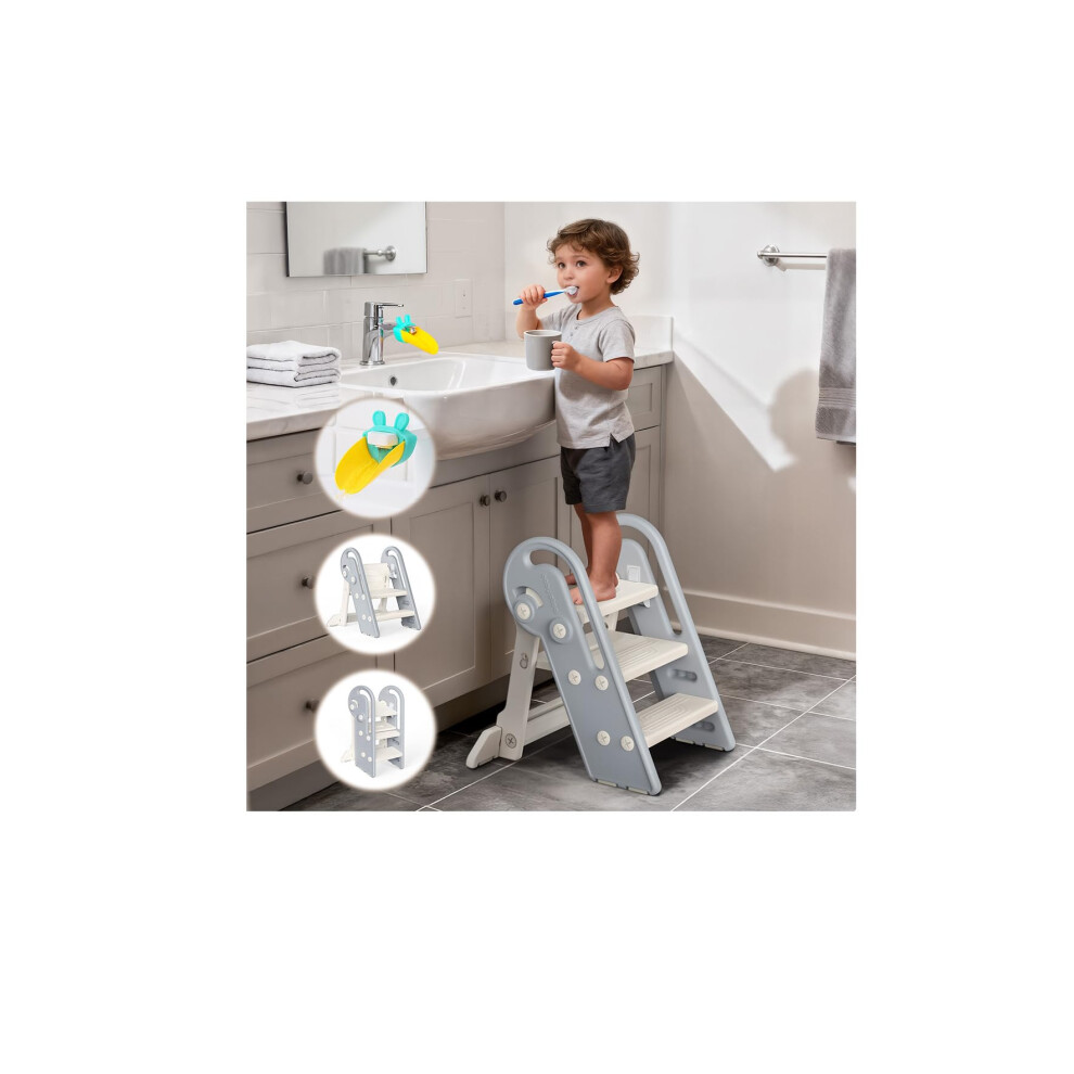 Onasti Toddler Step Stool, Adjustable 3 Steps For Kid Potty Training With Handles,