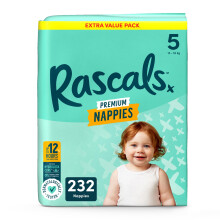 Rascals Premium Nappies丨Size 5丨Total 232 Nappies丨Absorbent丨Infant丨Overnight Diapers