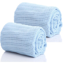 Dudu N Girlie Pair of 100% Pure Cotton Cellular Baby Blankets for Moses Baskets, Cots, Pushchairs one size 2 x Blue
