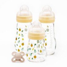 MAM Glass Baby Bottles & Soother Starter Set | 4 Pieces | 2x 170ml and 1x 260ml