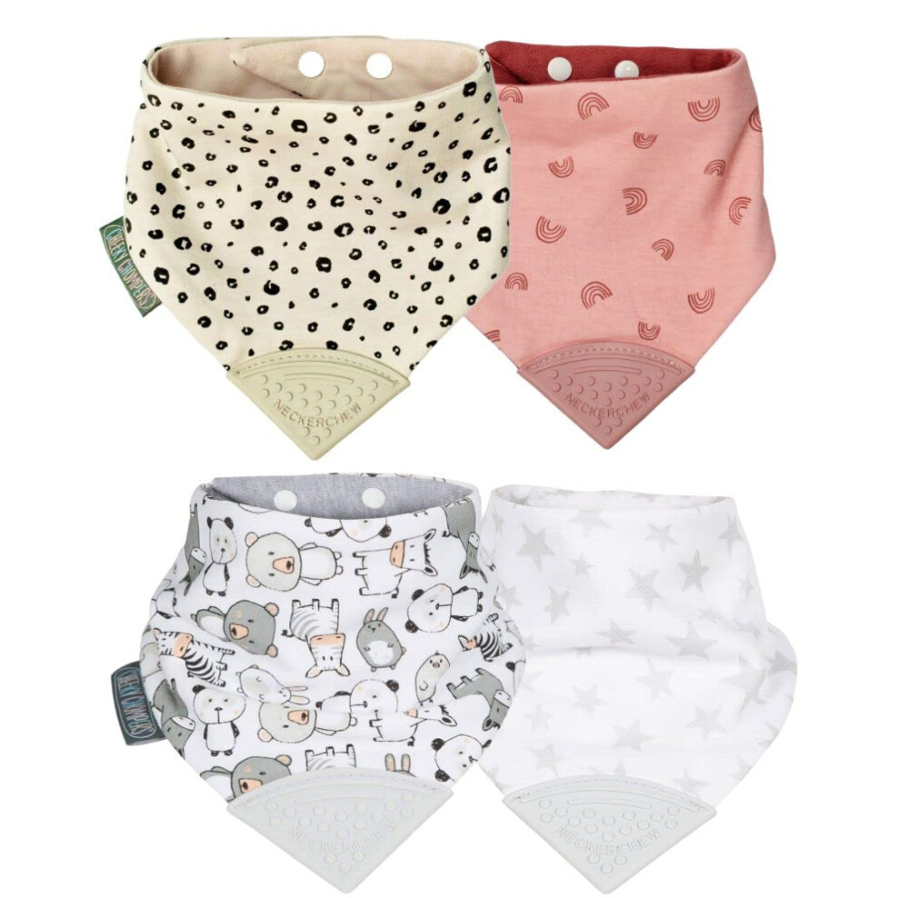 Teething Bibs | 2 Months+ Reversible Bandana Bib & Baby Teether | Cheeky Chompers