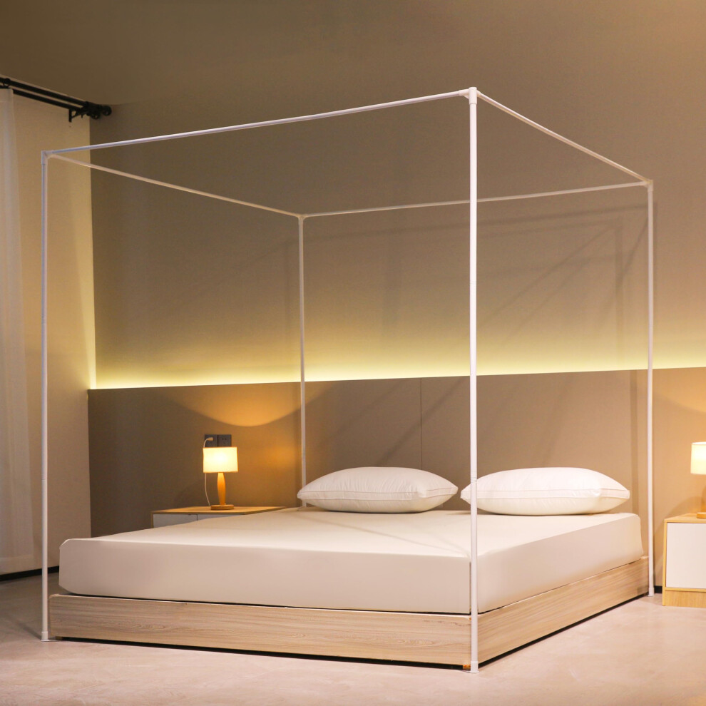 Bed Canopy Frame 200X200cm Four Poster Bed Frame Canopy Bed Frame Four Poster Bed Curtains Frame For Bed Play Tent Frame Outdoor Or In White Beyeutao