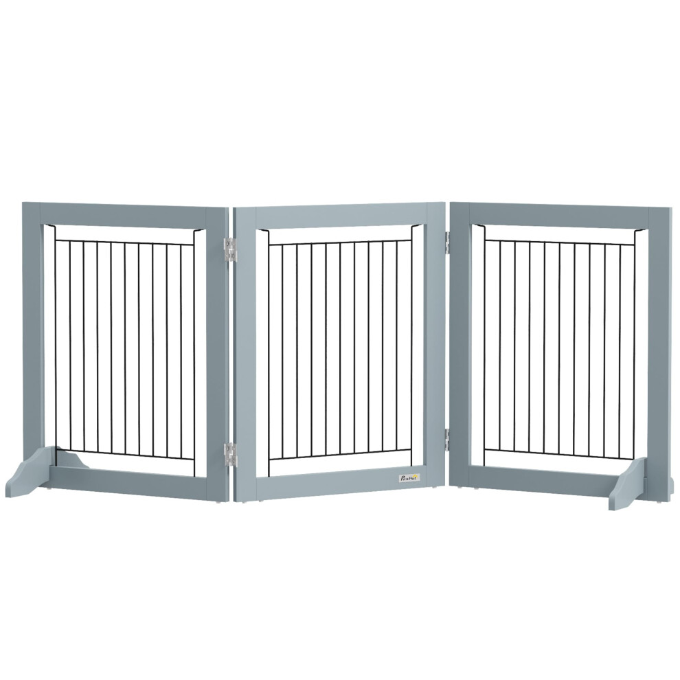 Pawhut Foldable Wooden Pet Gate W/ 3 Panels 2 Support Feet For Small Dogs