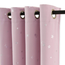 PONY DANCE Pink Kids Foil Prited Star Curtains for Bedroom - 90 x 54 Inch Eyelet