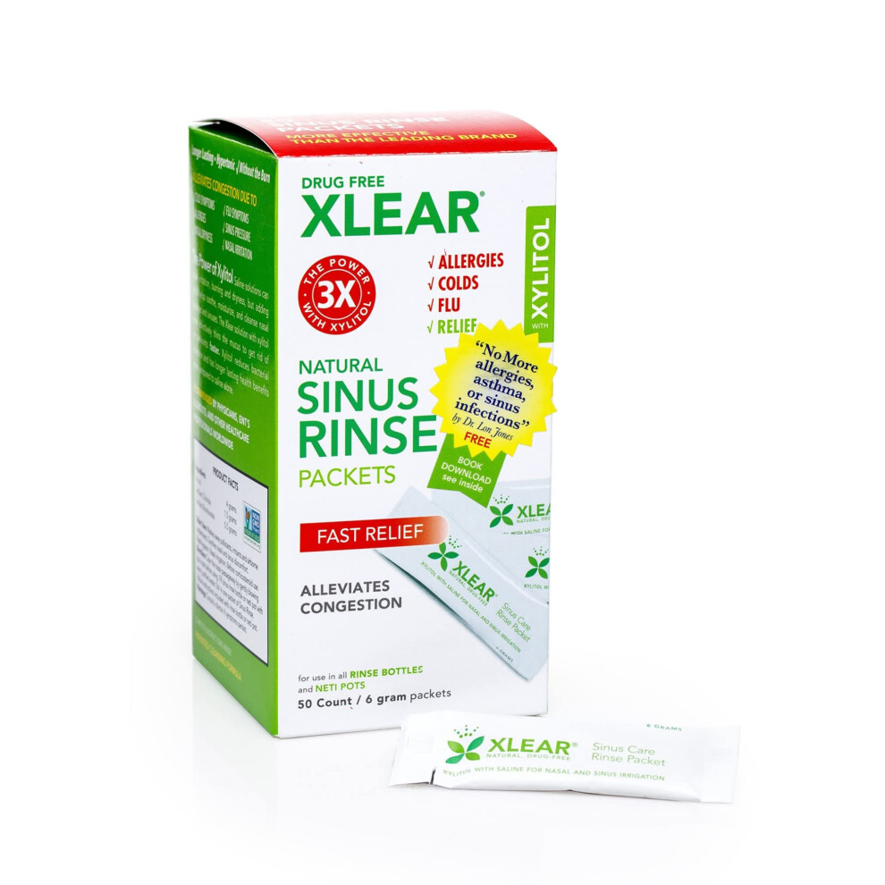 Xlear Natural Xylitol Sinus Rinse Refill, Neti Pot Saline Packets - Nose Cleaner,