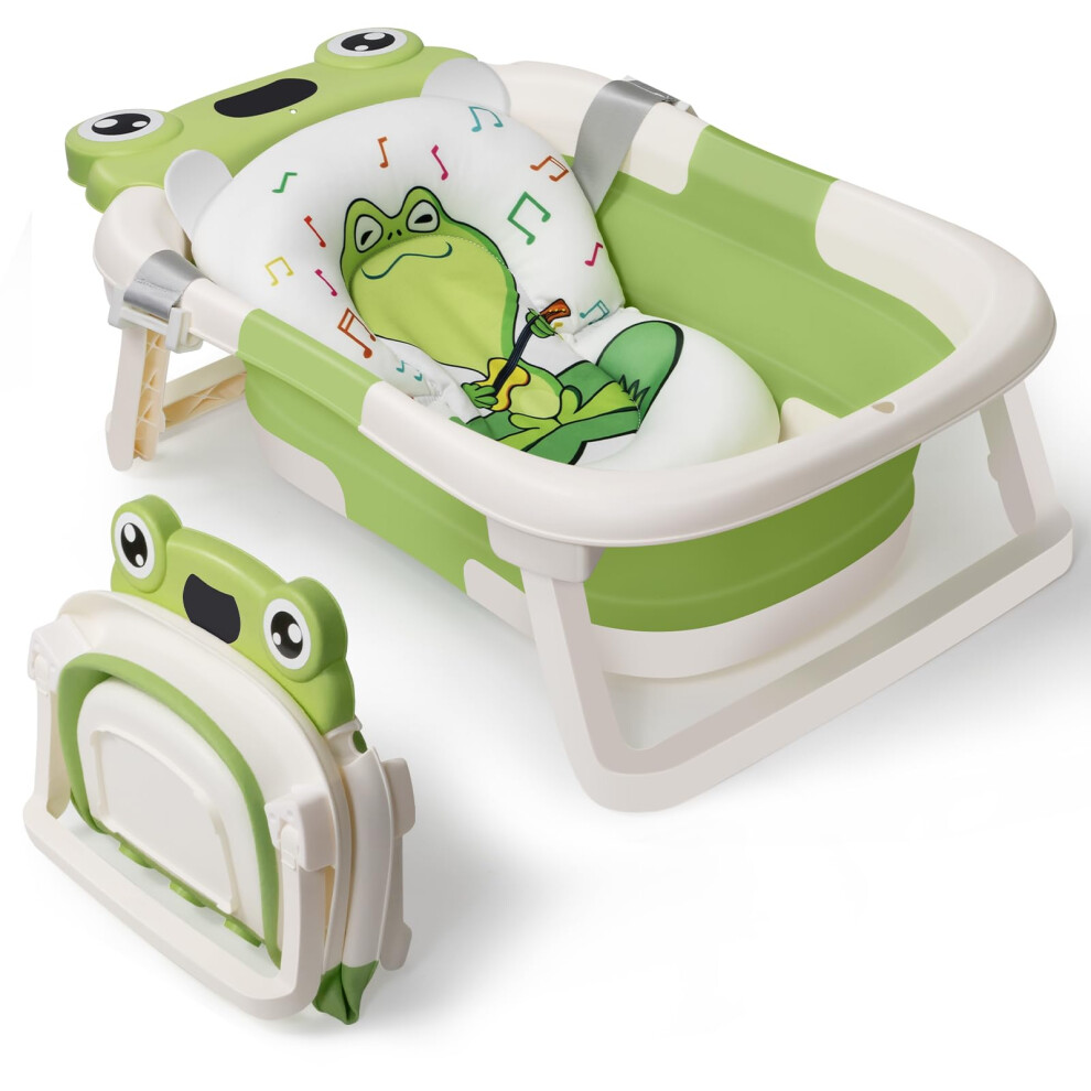 Baby Bath Tub For 0-6-12 Months Newborn, Foldable Toddler Bath With Soft Deanic