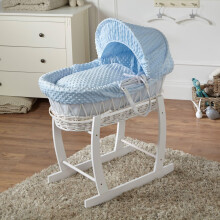 For Your Little One Blue Dimple White Wicker Moses Basket with White Rocking Stand