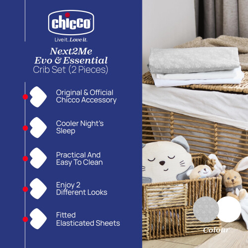 Chicco Next2Me Sheets (pack of 2), Grey Fox | 100% soft cotton 1