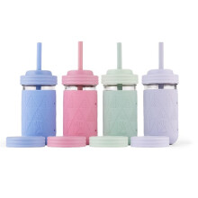 Elk and Friends 12oz Glass Kids + Toddler Drinking Cups | The Original Mason Jars with Lids + Sleeves + Straws | Smoothie Cups | Spill Resistant | Di