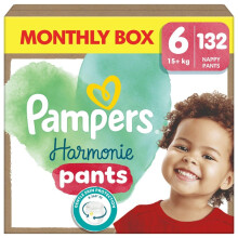 Pampers Harmonie Nappy Pants Size 6, 132 Nappies, 15kg+, Monthly Pack, Gentle Skin Protection and 360 Comfort Fit