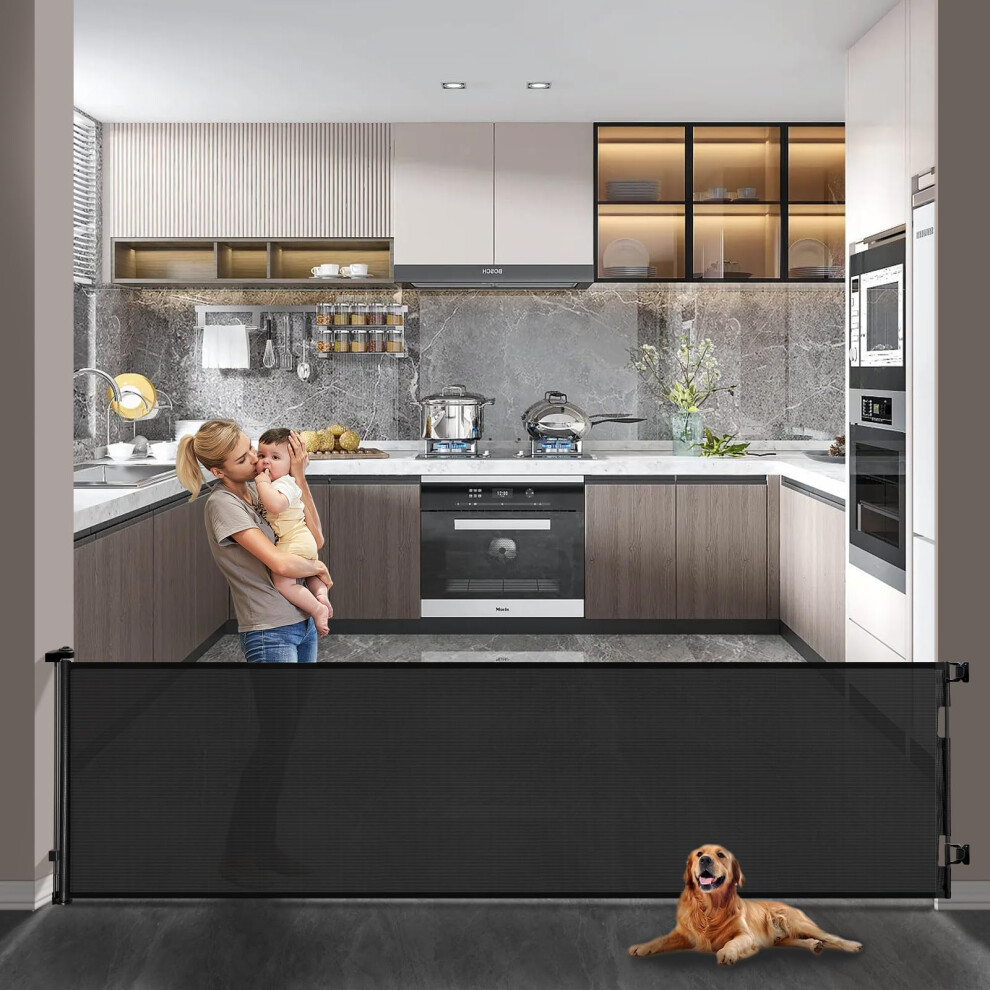 Retractable Mesh Safety Baby Or Dog Gate - 86Cm Tall, Expands To 300Cm Wide, Child & Dearlomum