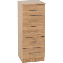 Seconique Dakota 5 Drawer Narrow, Slim Chest in Oak Effect