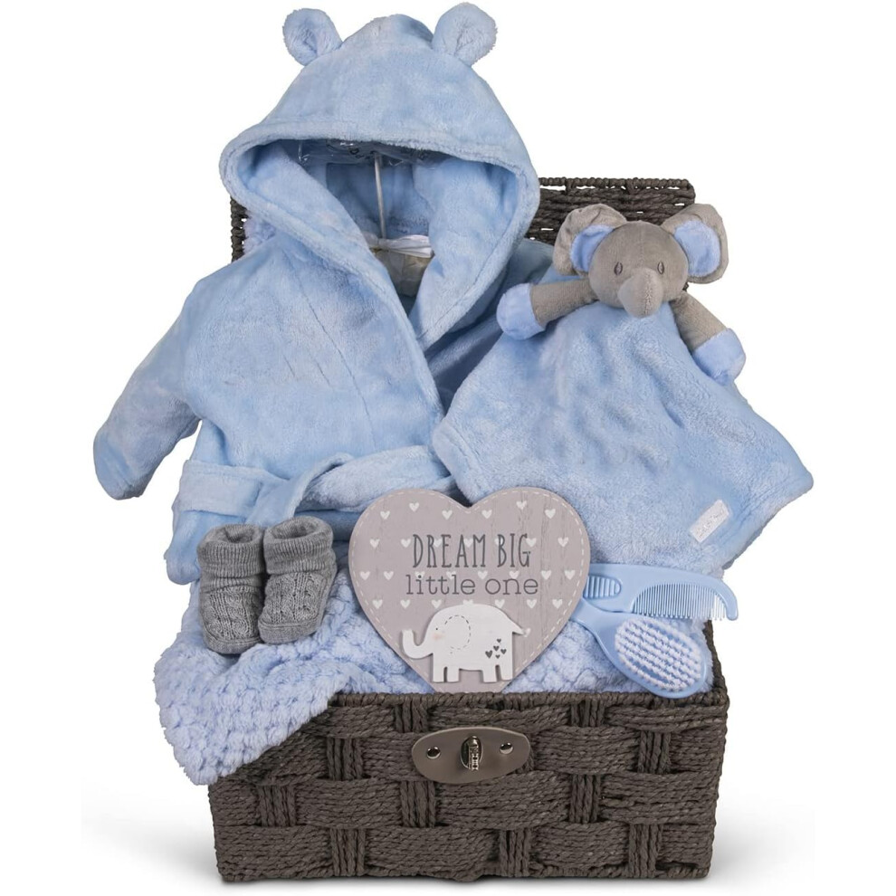 Baby Gift Basket For Boys Large Gift Hamper Boy Newborn Elephant Comforter Blue Hoolaroo