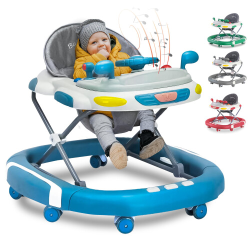 2-in-1 Foldable Baby Walker & Rocker - Multifunctional Walker with 4 Adjustable