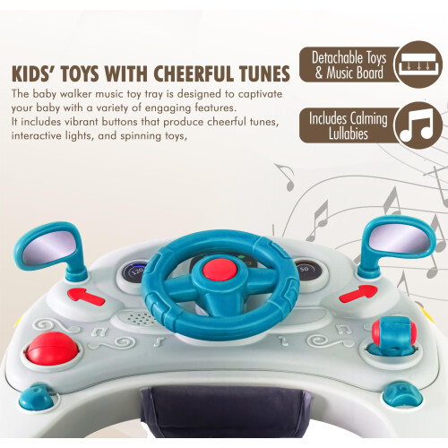 2-in-1 Foldable Baby Walker & Rocker - Multifunctional Walker with 4 Adjustable 1