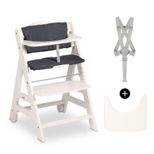 hauck Beta+, White - Wooden High Chair Set from 6 Months to 90 kg - with Wheels,