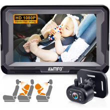 AMTIFO Baby Car Camera: Easy Install 360 Rotation Backseat Monitor - Clear Night Vision