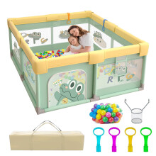 Playpen for Baby and Toddlers, 200 x 180cm Large Baby Playpen with a Basket, 60