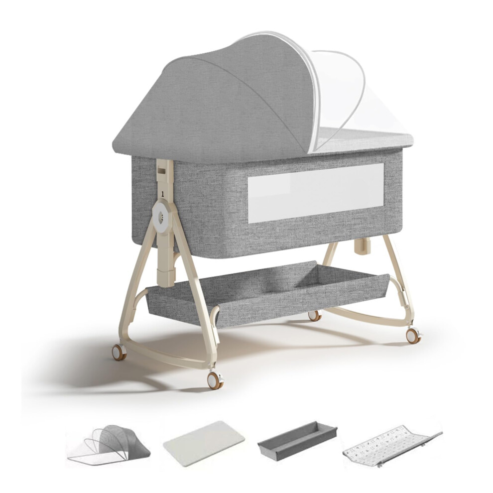 4 In 1 Baby Bedside Crib,6 Height Adjustable Next To Me Crib,Co-Sleeping Baby Cot Rikcat