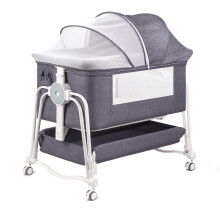 suihuooo 4 In 1 Baby Crib, Next to Me Crib, 7 Level Adjustable Bedside Bed for Baby with Wheels, Storage, Mosquito Net and Matress Included, Portable
