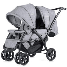 GYMAX Double Seat Stroller with Adjustable Push Handle, Detachable Canopy and Foot