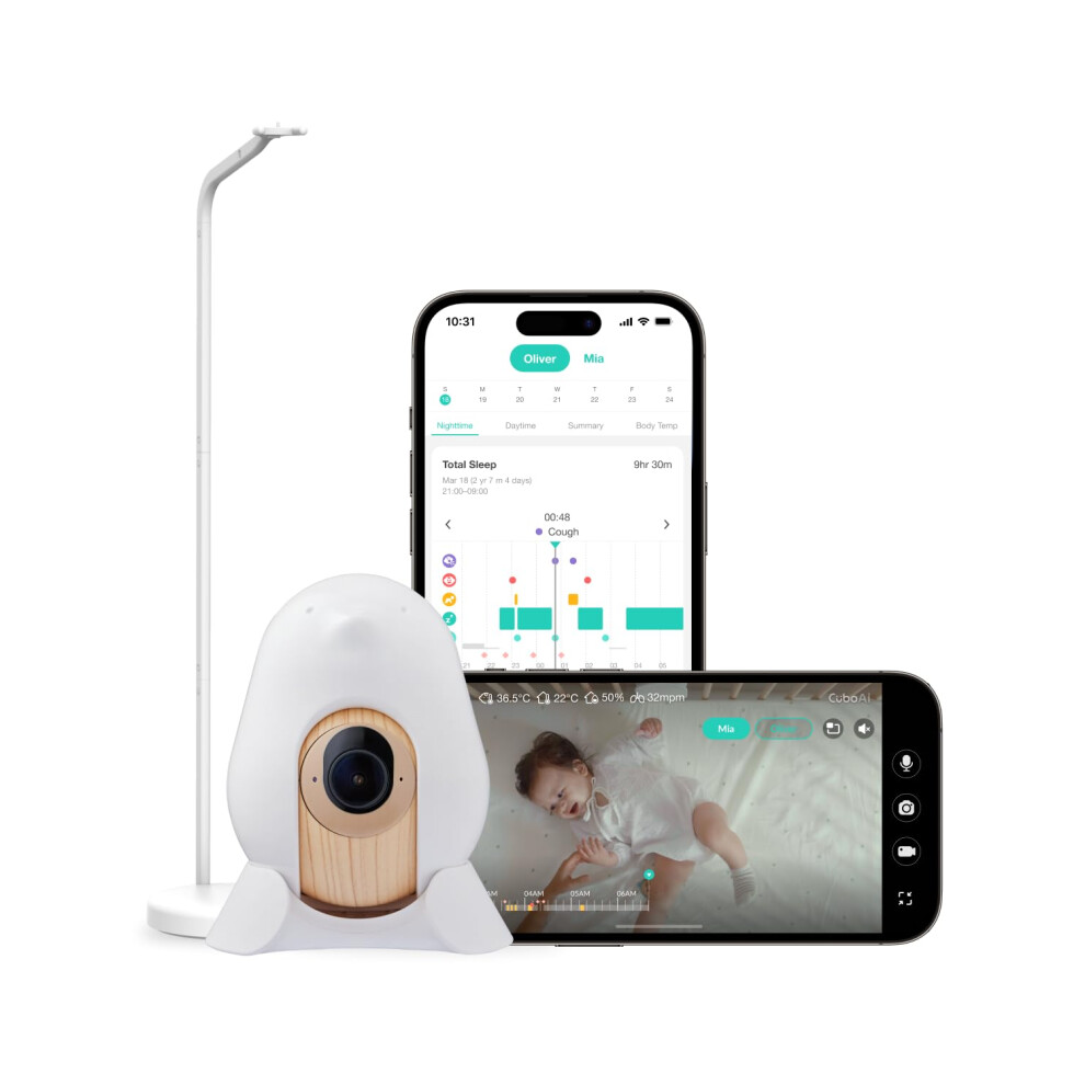 Cuboai Cuboai New Model Smart Baby Monitor 3: Sleep Safety Alerts For Covered Face Rollover, 2.5K Qhd Night Vision Wifi Camera, 2-Way Audio, Humidit Cüboai