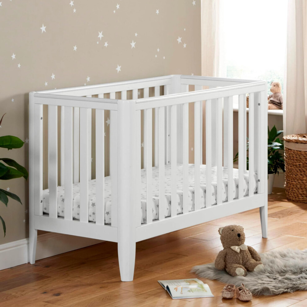 Iris Baby Cot Bed | Solid Pine Wood | Converts Into Baby Bed, Toddler Bed | 3 Adjustable Bed Base Positions | 4 Teething Rails | Nordic Styl Babymore