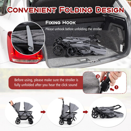 Gymax GYMAX Double Seat Stroller with Adjustable Push Handle, Detachable Canopy and Foot 2