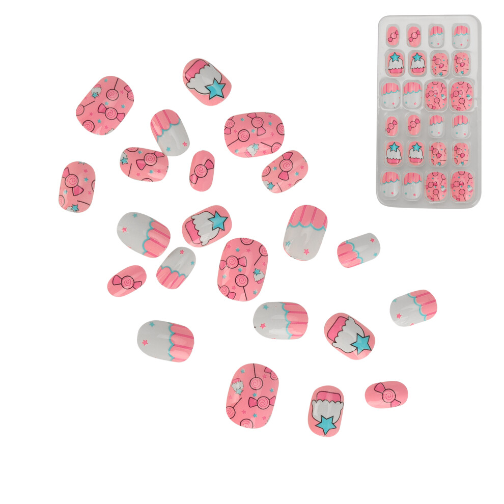 Kids False Nails 24pcs Cartoon Pattern Full Cover Removable Artificial Nails