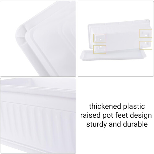 6 Pack White Plastic Window Box Planters with Tray, Large Rectangular Garden Flower Pots Indoor Outdoor 2