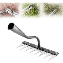 Garden Weeding Rake with 8 Teeth HeavyDuty Carbon Steel and Ergonomic Handle for Landscaping