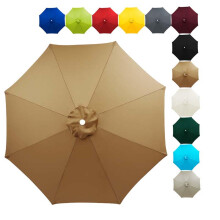 Patio Umbrella Replacement Canopy UV30+ Waterproof Polyester Ventilated 7.5FT 8 Ribs Khaki