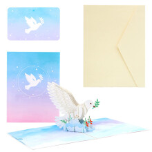 3D Pop Up First Communion Card with Dove for Boys and Girls, Bright Color Artwork, Removable Note