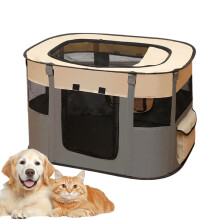 Foldable Pet Playpen Portable Dog Playpen Breathable Mesh Cage For Patio Balcony Outdoor Home Travel Gray #B