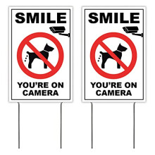 4LessCo 8x12 Inch Smile You are ON Camera No Dog Poop Yard Lawn Sign with Stake wb-v,2 Pack,White