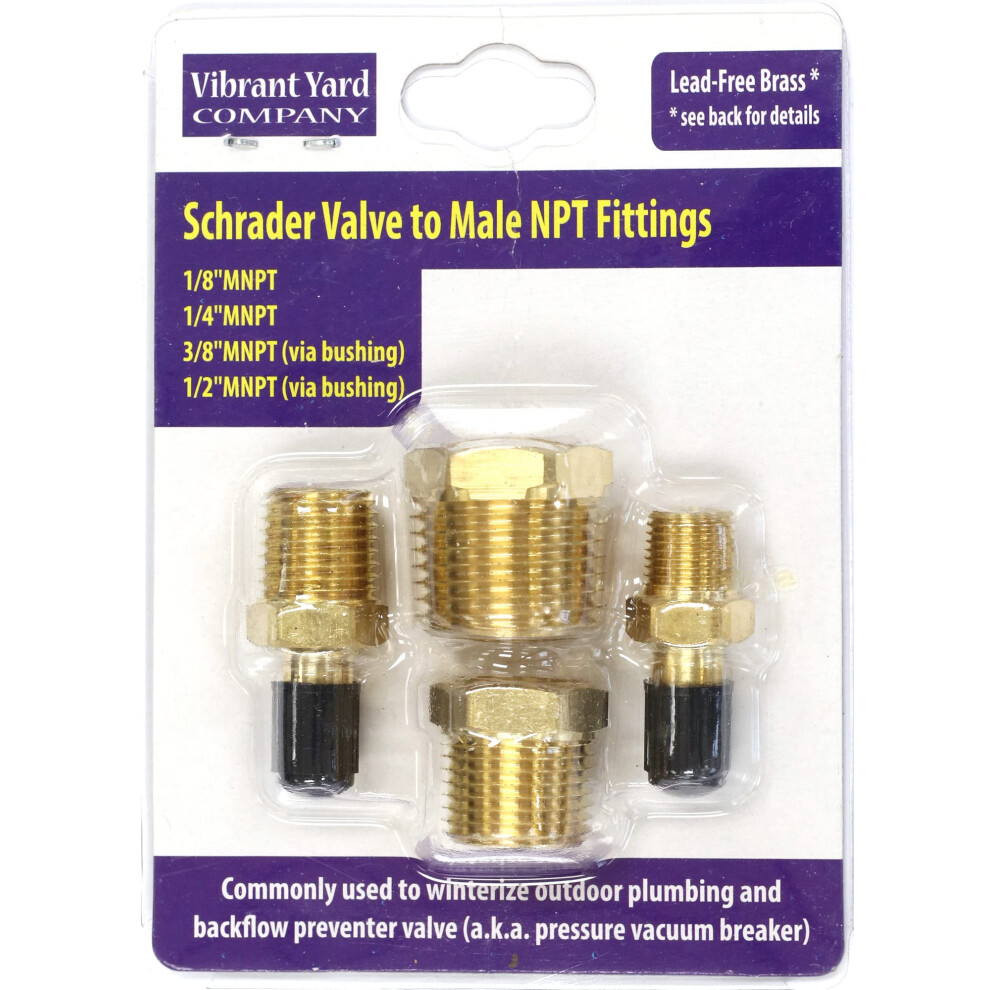 Schrader Valve To Male Npt Fittings | Adapters To Winterize Backflow Preventer And Pressure Vacuum Breaker (Pvb) For Sprinkler Systems| Blowout Method 703929688792