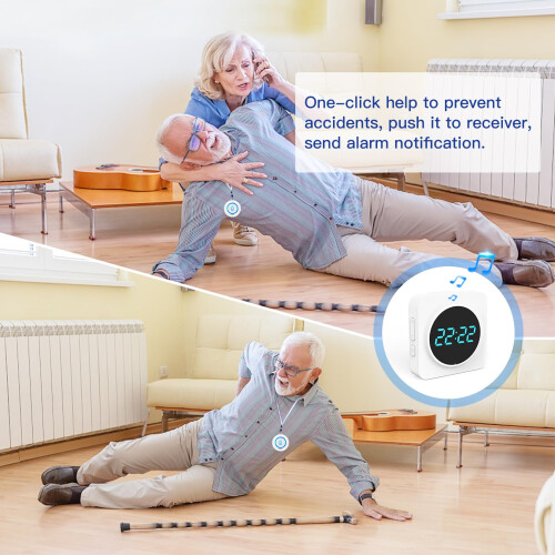 Wireless Personal Emergency Alarm for Elderly 500ft Long Range Fall Alert System With 1 Number Display Receiver and 1 Emergency Panic Button 1