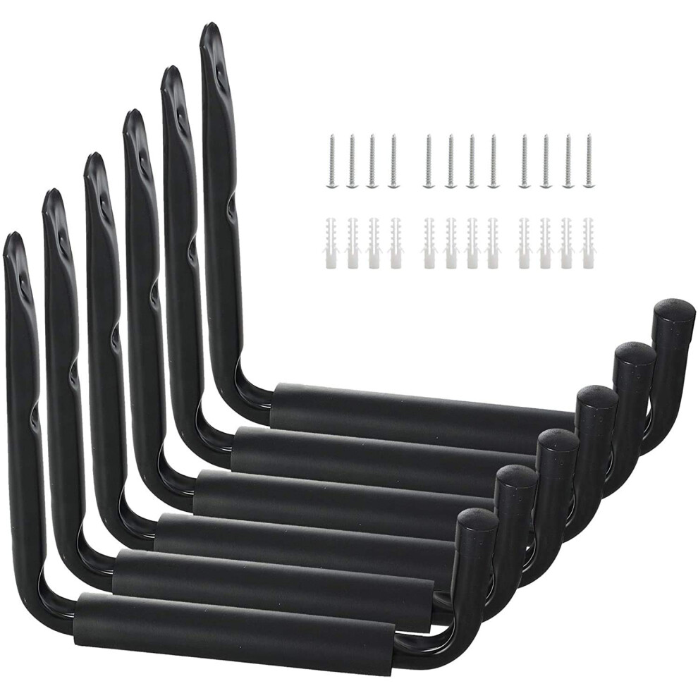 Garage Ladder Hooks Heavy Duty, 22 Cm Wall Mounted Kayak Storage Hanger Utility Organizer For Canoe, Folding Chairs, Bike And Tools(6 Pack, Black) 791108918839