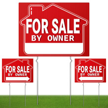 For Sale By Owner Yard Sign (3 Pack), 18" X 14" Double-Sided Yard Signs with Metal H Stakes?For Sale By Owner Signs for Real Estate, Perfect for Home