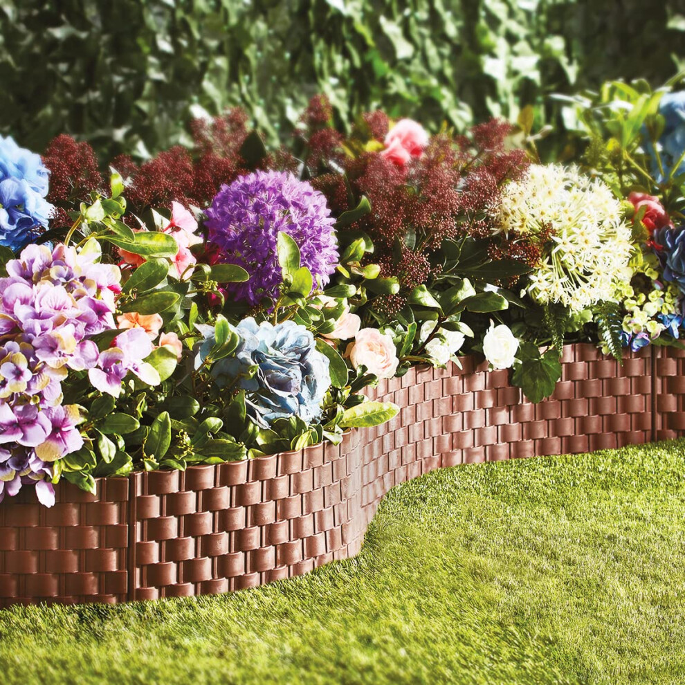 2.4M Flexible Lawn Edging Fence ? Faux Rattan Durable Weather Resistant Staked Outdoor Garden Border Fencing Panels ? 4 X Strips, Each Measure H22cm X 5053335898564