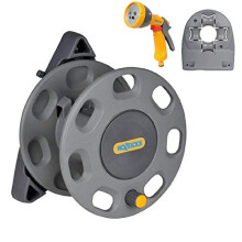 Hozelock 2420 30m Wall Compact Mounted Hose Reel, Hose Guide and 2676 Spray Gun