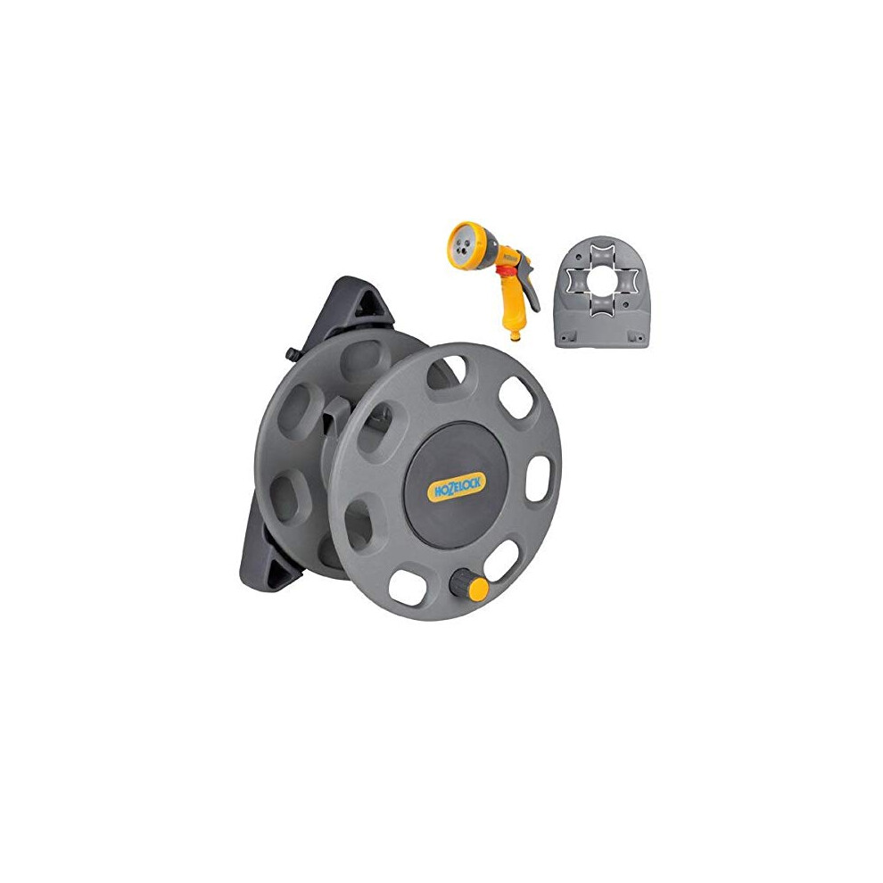 Hozelock 2420 30M Wall Compact Mounted Hose Reel, Hose Guide And 2676 Spray Gun