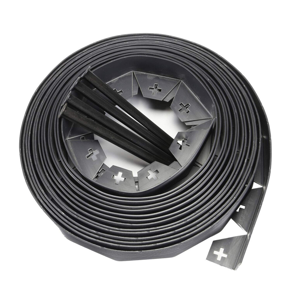 Parkland? 20 Metre Black Flexible Plastic Garden Edging With 50 Strong Securing Pegs/Anchors, Lawn Borders, Flexible Lawn Edging, Plastic Grass 5054667830048